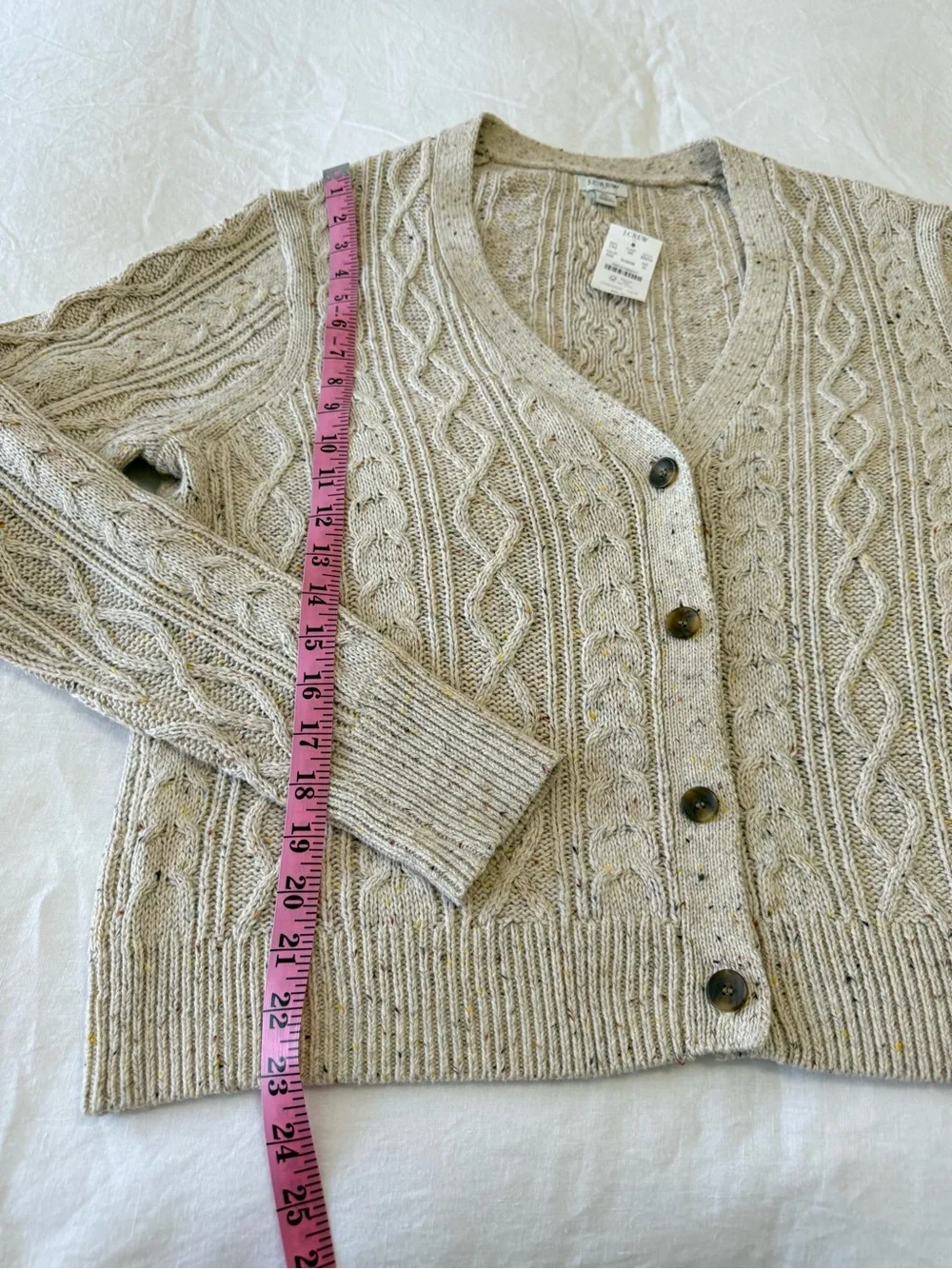 J. Crew | SZ XL | Beige Donegal Cable Knit Cardigan Sweater Speckled Chunky NWT